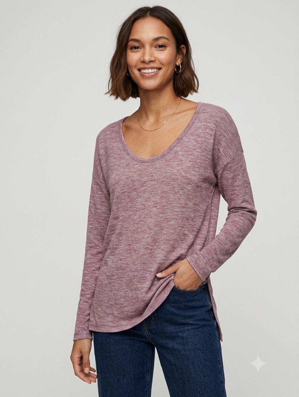 Golden by TNA Aritzia Heathered Mauve Knit Long Sleeve Side Slit Tunic Top M